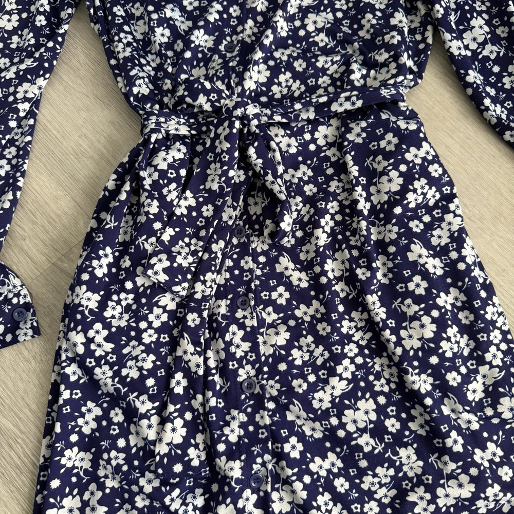 Navy Floral Wrap Dress - Picture 2 of 5